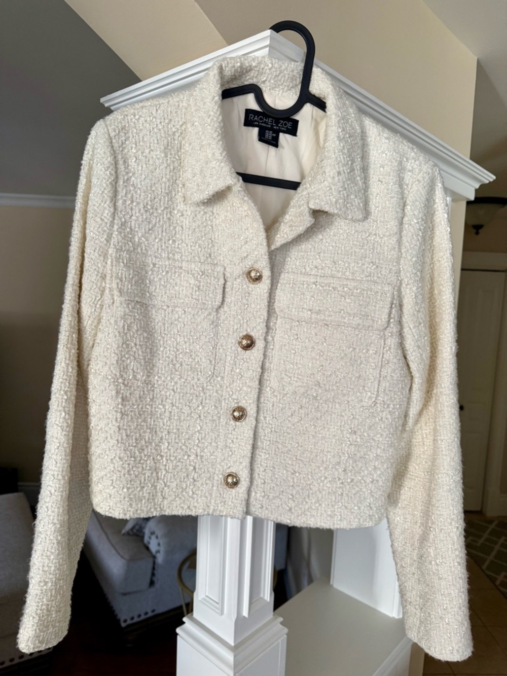Rachel Zoe Ivory Bouclé Blazer with Gold Buttons